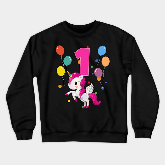 1st Birthday Children's Birthday 1 Year Unicorn Crewneck Sweatshirt by Schwarzweiss